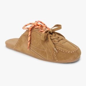 Tan Suede Slip-On mules with Orange& Brown Laces